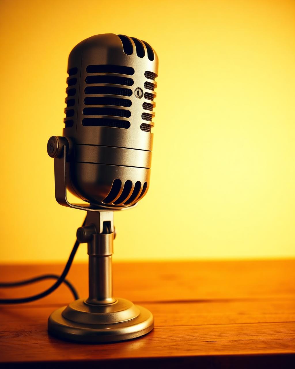 Vintage microphone in warm amber studio light